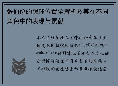 张伯伦的踢球位置全解析及其在不同角色中的表现与贡献